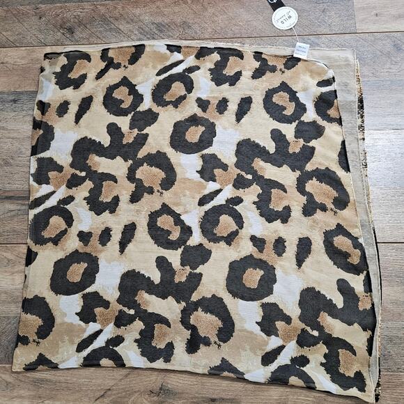 New Animal Print Color Block Black and Tan Scarf One Size 48x48 Leopard Snake - Picture 7 of 15